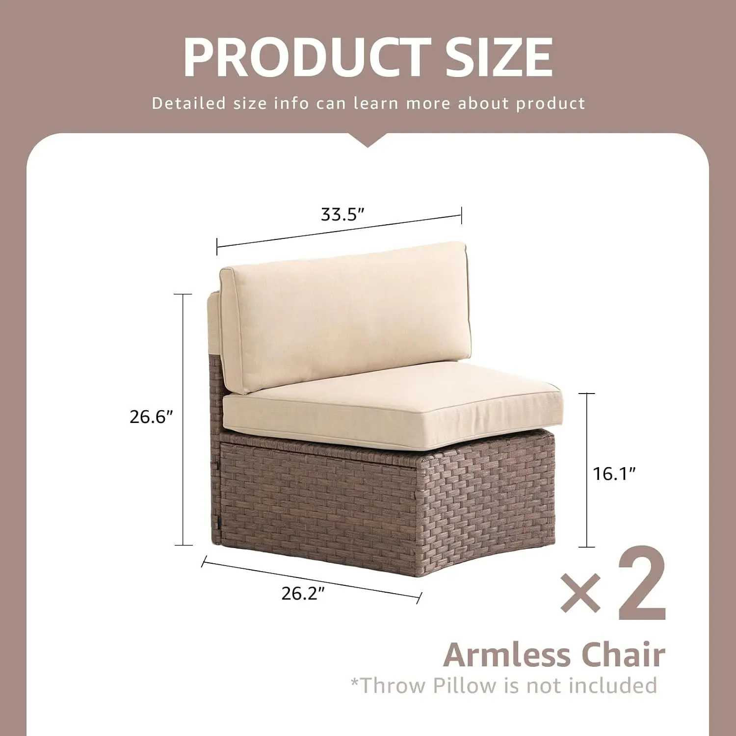 Outdoor Curved Patio Sofa Set, Half-Moon Wicker Loveseat 2-Seater Garden Furniture, Customized