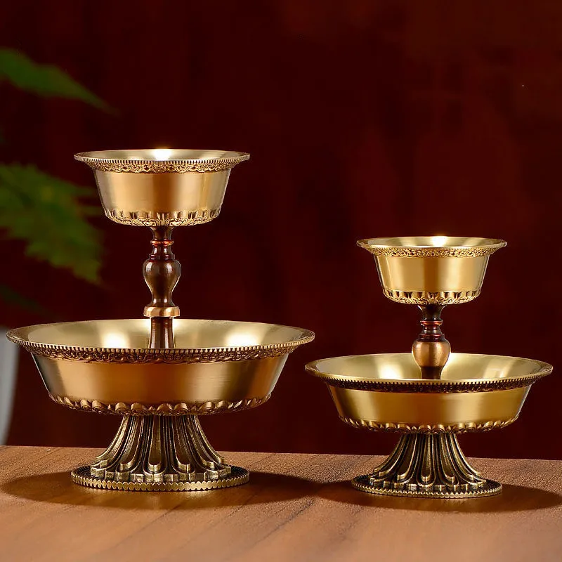 

Tibetan Guardian Protecting Dharma Cup Handicraft Embossed Luster Bronze Tantric Buddhism Plate Indoor Desktop Altars Decorative