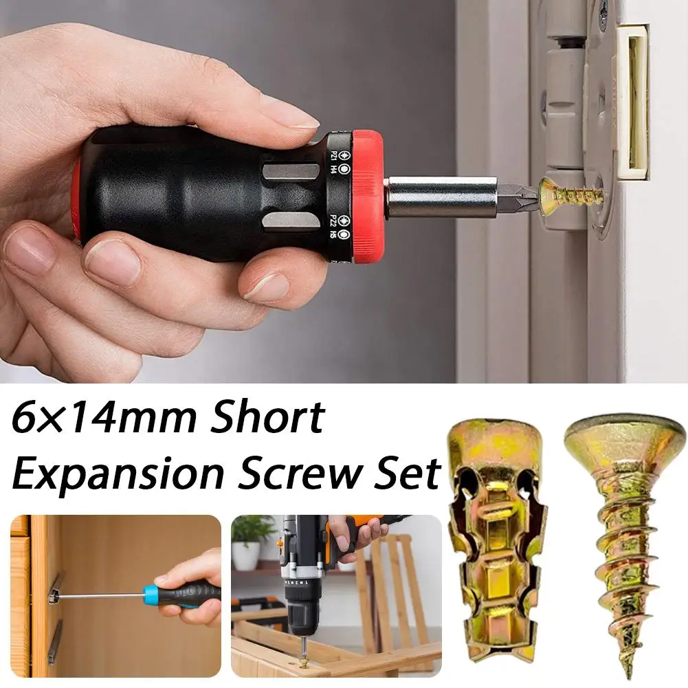 30/50/100pcs 6×14mm Short Expansion Screw Set for Cabinet Hinge Repair Secure Cabinet Door Fastening Tool