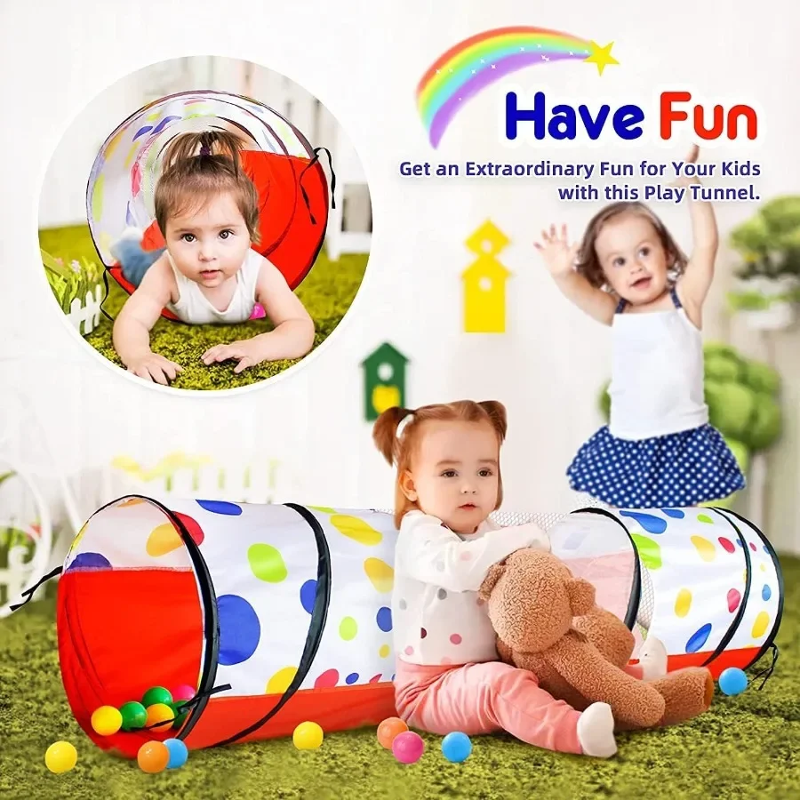 Tunnel pour les tout-petitsPup Up Play Tunnel Tente pour bébés ou chiens Jouets d'intérieur et d'extérieur pour jardin Playset Points rouges Play Tunne