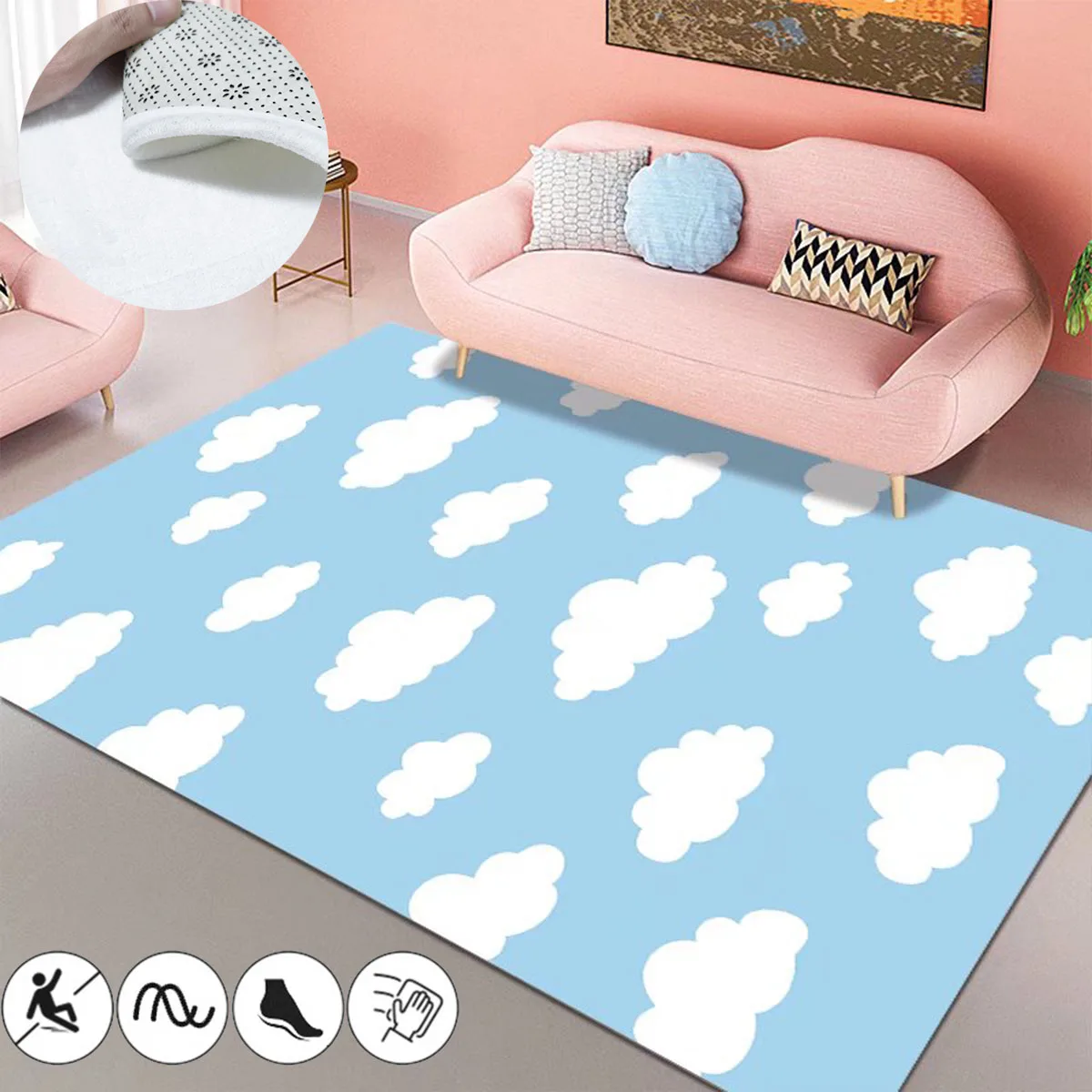 Blue Sky White Clouds Home Carpet Soft Cloud Carpets for Living Room Cream Style Rugs for Bedroom Girly Large Area Lounge Mat