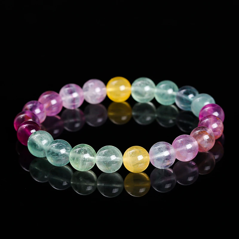 JD 5A Natural Stone Muticolor Rainbow Fluorite Bead Bracelet Women Reiki Healing Lucky Stretchy Mala Bangles Crystal Jewelry view 2