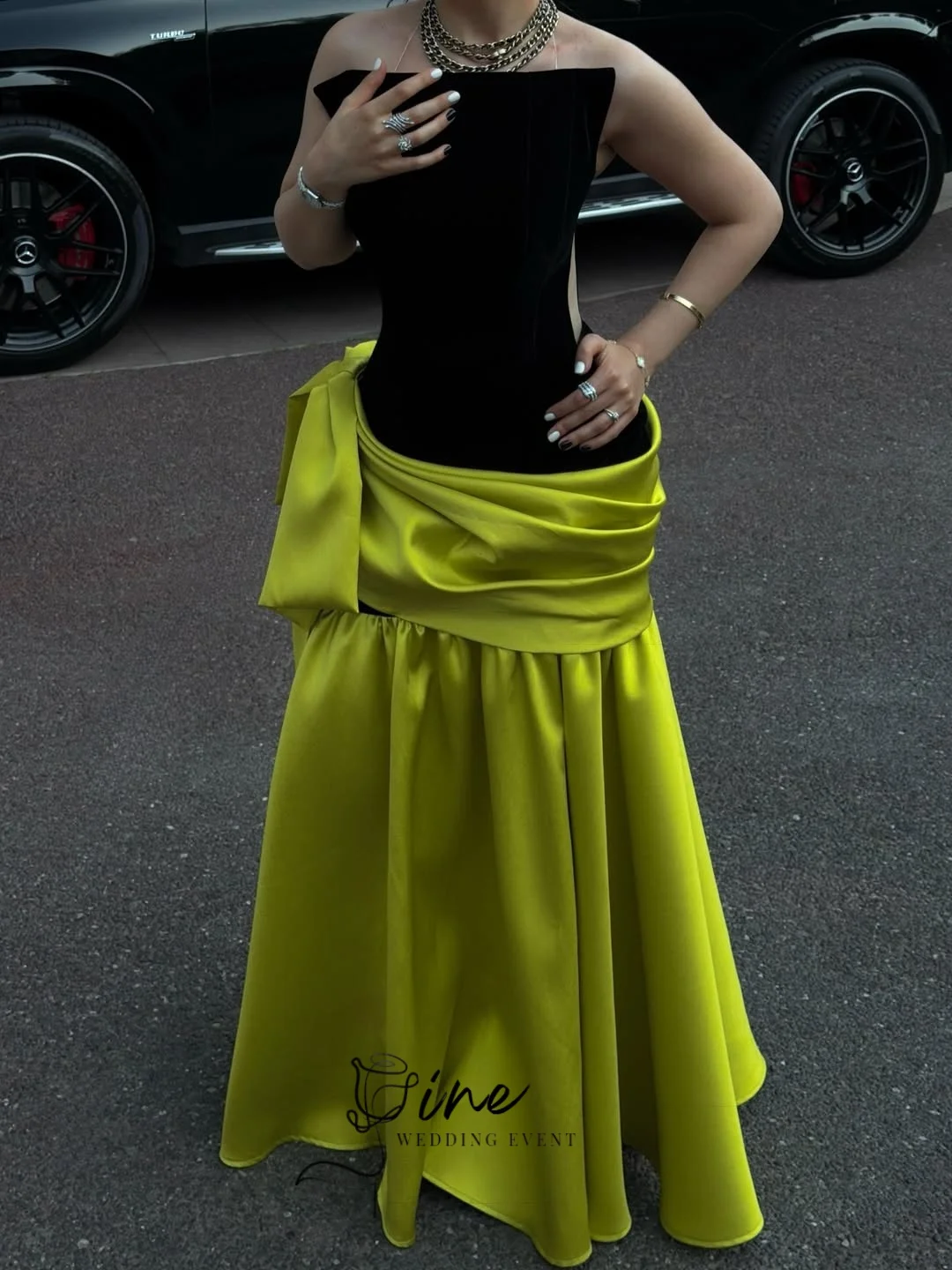 Oine Customized Prom Dresses Strapless Bow Black Green 2026 Birthday Dubai Saudi Arabic Evening Floor Length Formal Party Dress