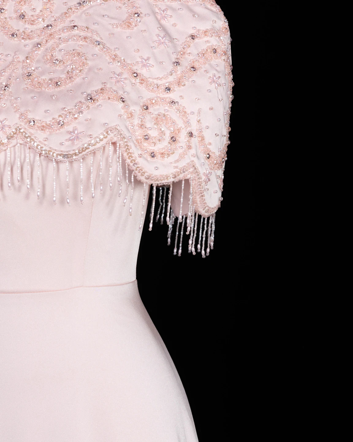 Sharon Said Abendkleid, elegantes A-Linien-Modell, Rundhalsausschnitt, Perlen, Quasten, Dubai, formelle Party, Hochzeitsgastkleid, SS614, nach Maß – Detail 9