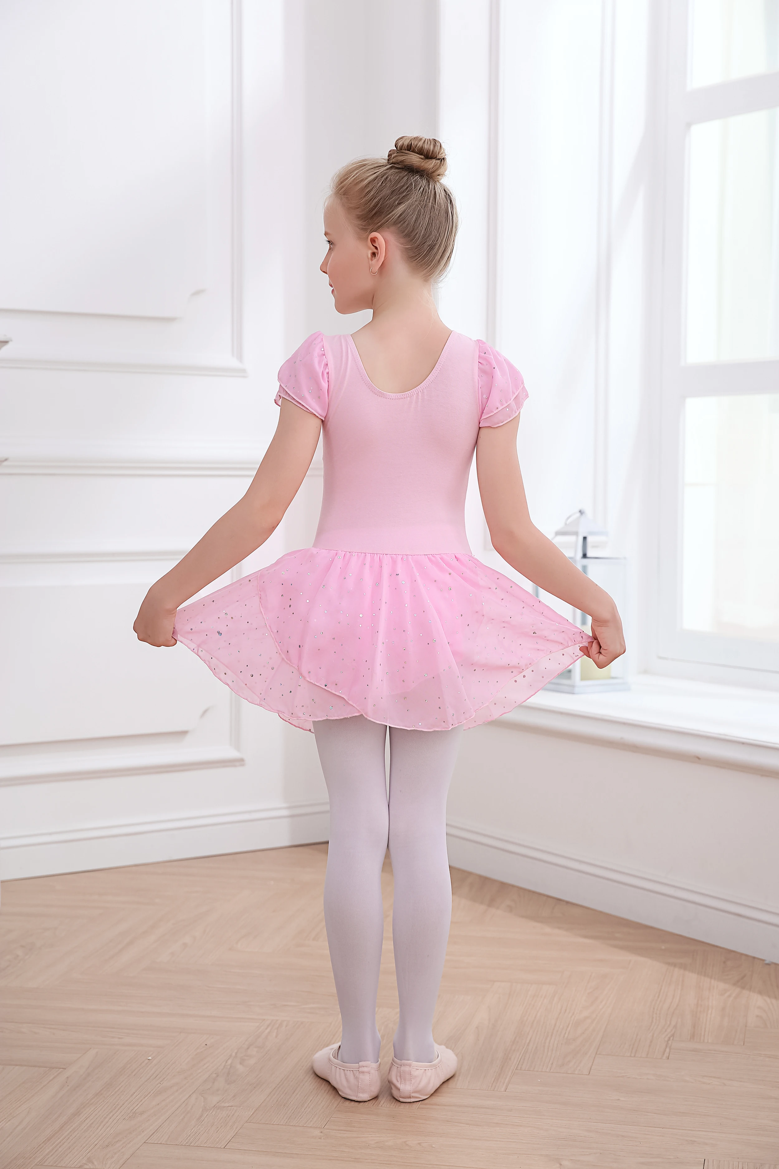 Body con gonna da ginnastica per ragazze vestito da ballo Tutu di balletto con gonne in Chiffon lucido abbigliamento da ballo di scena