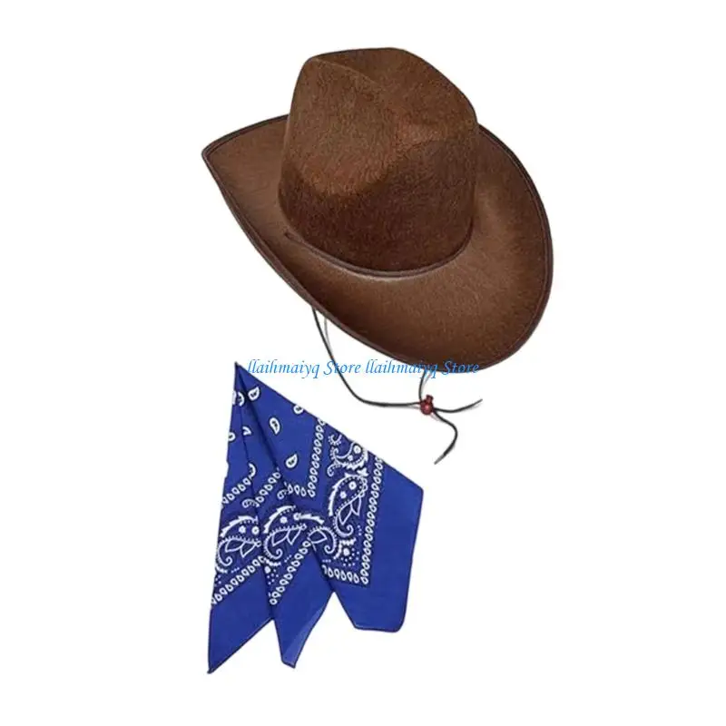 573B Breathable Kids Cowboy Dressing Up Hat Bandana Combo Summer Outdoor Fun