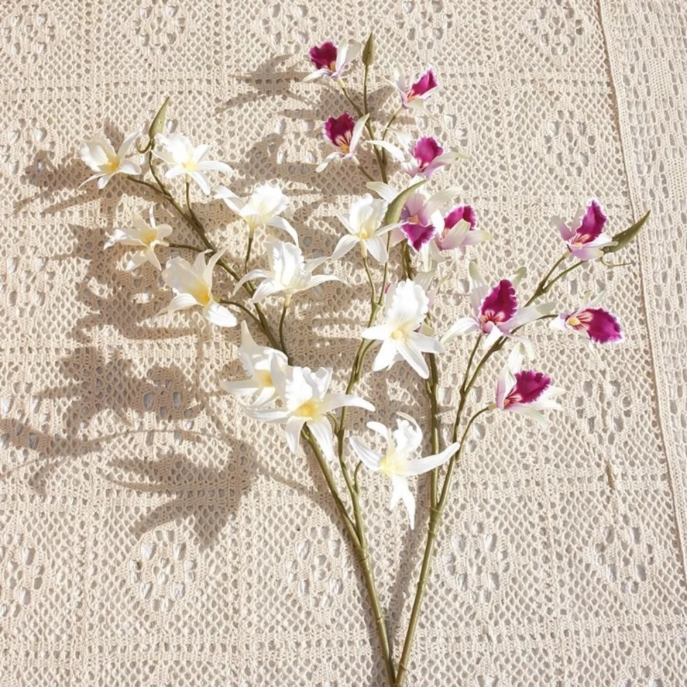 2 Fork Artificial Dendrobium Branch Realistic Handmade Simulation Orchids Real Touch Exquisite Fake Flowers Wedding Party Decor