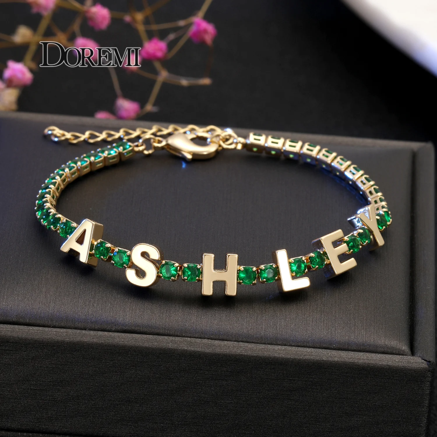 DOREMI New Custom Letters Bracelet Tennis Chain Colorful Zircon Personalized Name Bracelet Women Exquisite Customized Gift