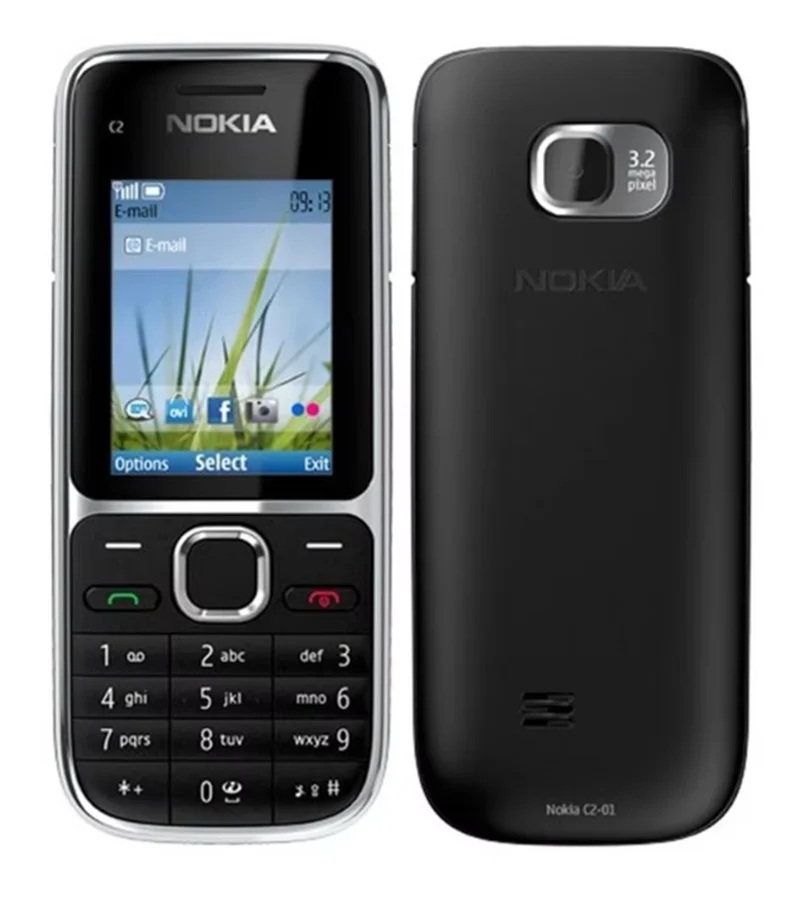 Nokia C2 C2-01 GSM โทรศัพท์มือถือแป้นพิมพ์ภาษาอังกฤษและฮีบรูรองรับโลโก้บนปุ่มปลดล็อกโทรศัพท์มือถือใช้โทรศัพท์