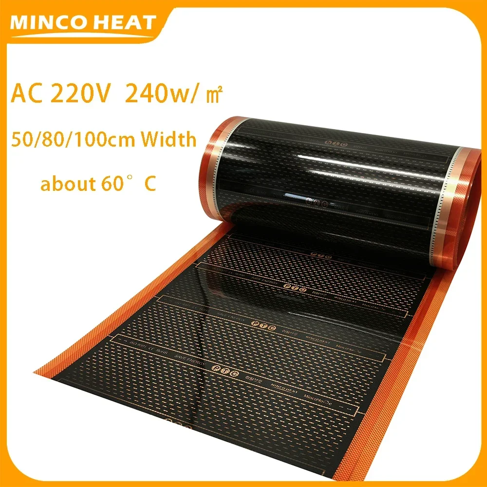 

Minco Heat AC 240 в 100 Вт/м2 50/80/0,125 см ширина, новый инфракрасный оранжевый PTC, пленка для подогрева пола ~ 4 М2 для напольного покрытия