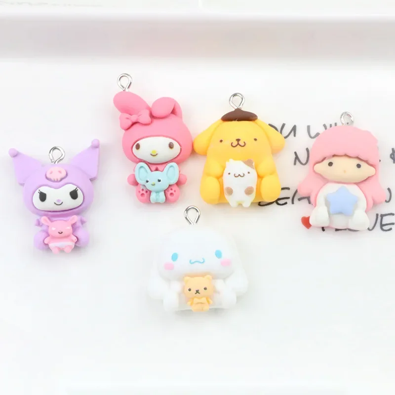 10PCS Kawaii Cinnamorolls Kuromis Cartoon Creative Image Earrings Small Pendant DIY Jewelry Accessories Resin Handmade Materials