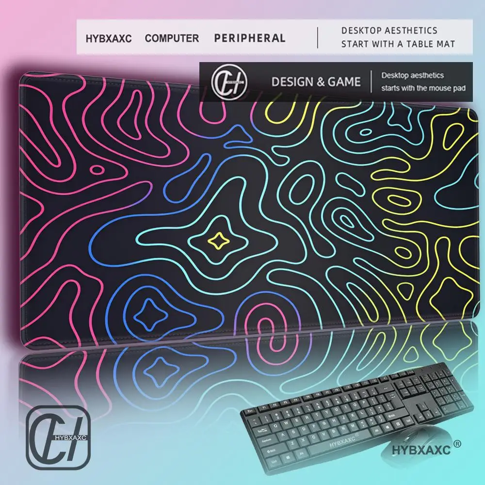 

HYBXAXC Neon Topographic Desk Mat, XXL Gaming Mouse Pad, Desk Setup, 900x400mm Smooth Glide