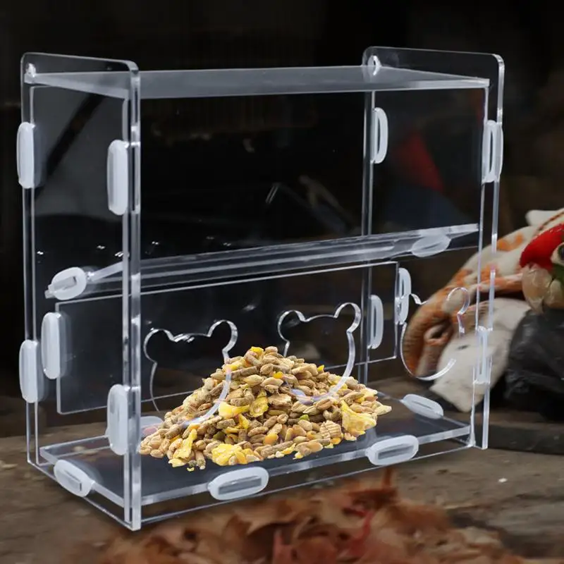 Bird Feeding Box No-Acrylic Automatic Food Container With Multiple Holes Clear Food Dispenser Container For Finches Canaries