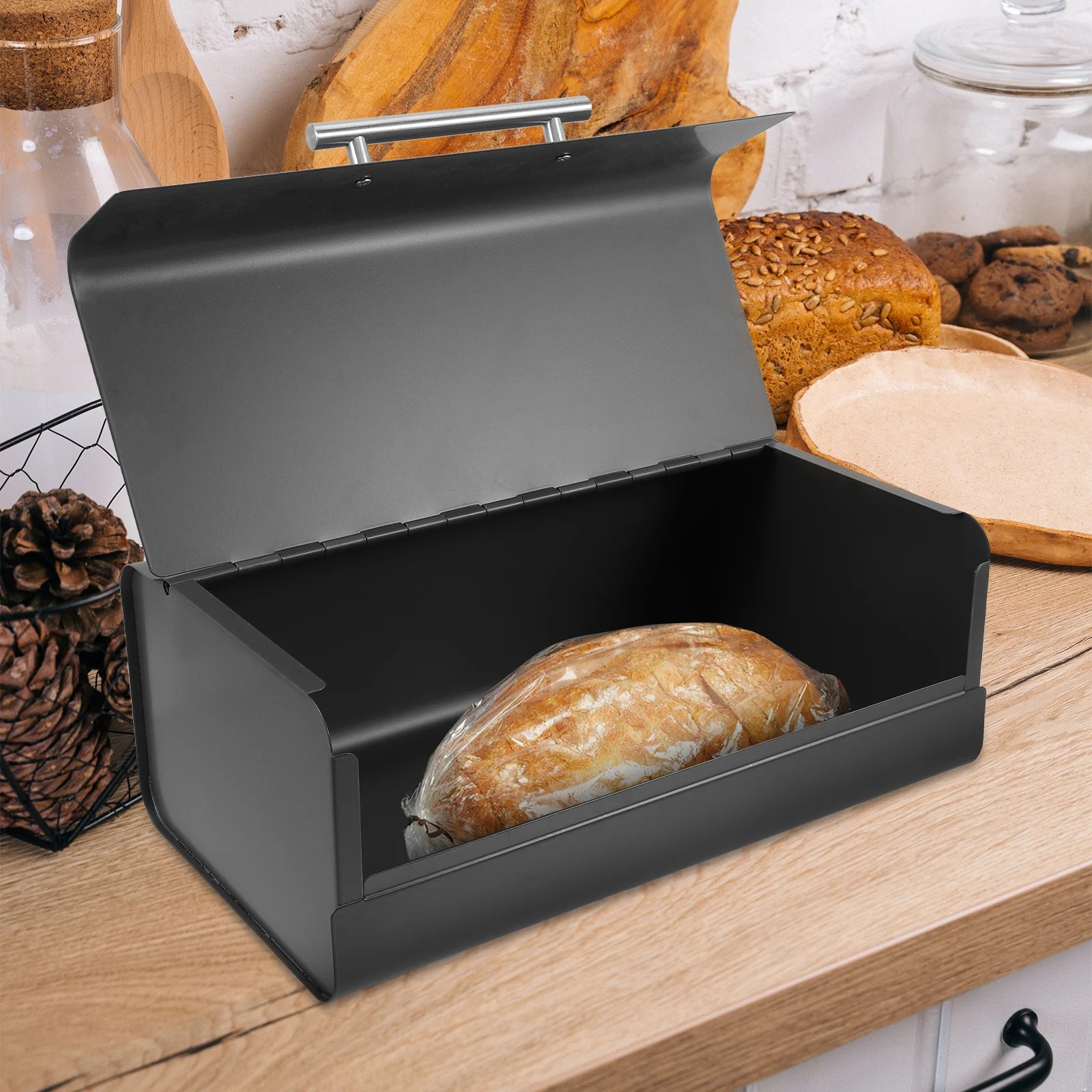 

Retro Iron Bread Box Cover Storage Container Multi Function Compact Household ganizer Lightweight Space