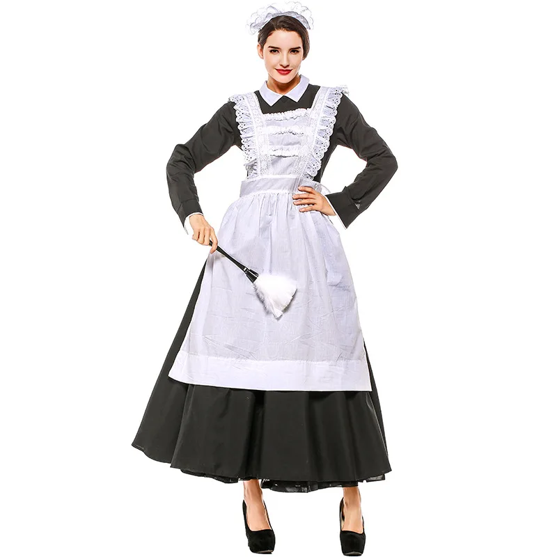 Roupa de empregada vitoriana para adultos, vestido chique, fantasia francesa, camponesa pobre