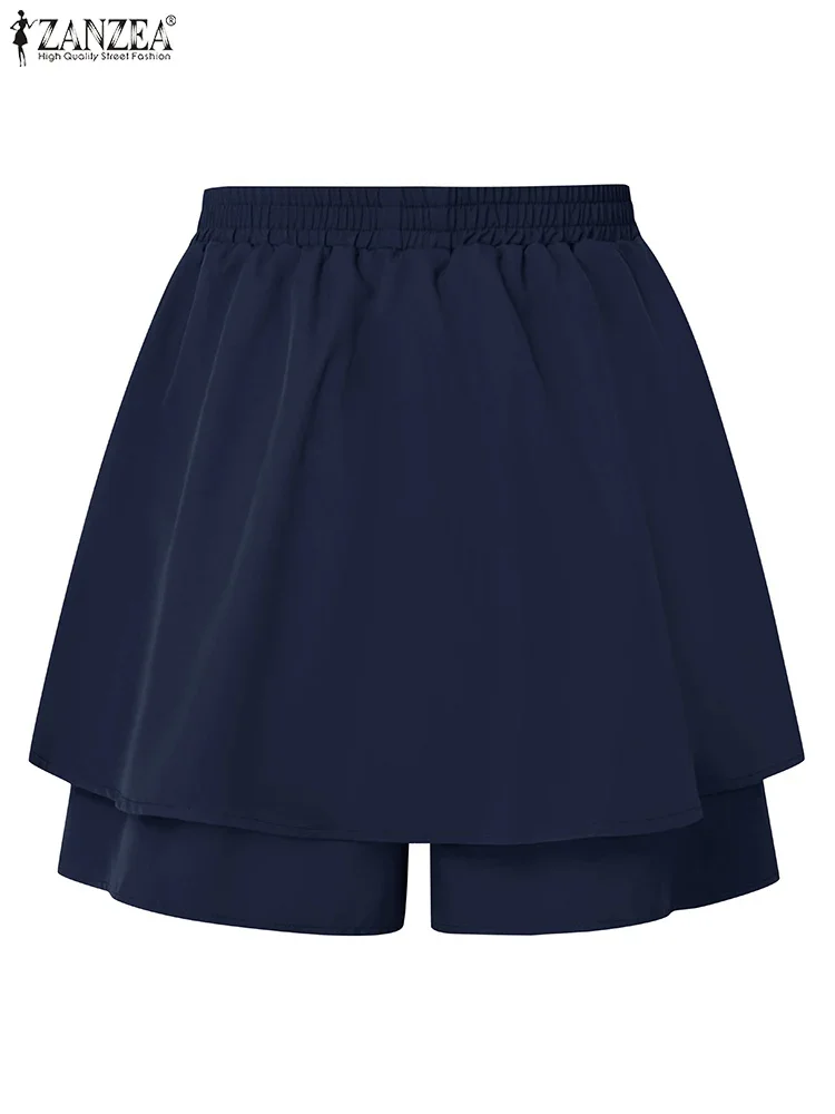 ZANZEA Moda 100% Cotone Donna Pantaloncini a vita alta in pizzo Pantaloni a gamba larga 2025 Estate Elastico in vita Dolce ed elegante Pantaloni solidi