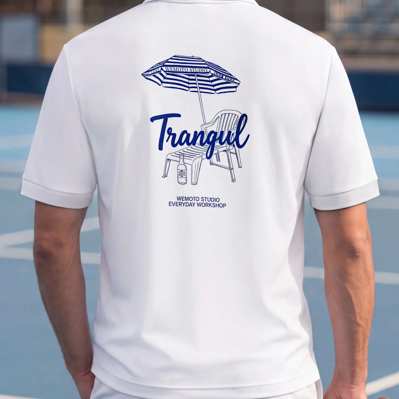 European and American Men's Seaside Vacation Style Beach Chairs, Umbrellas, Printed Polo Shirts, Men's Trendy Short Sleeves