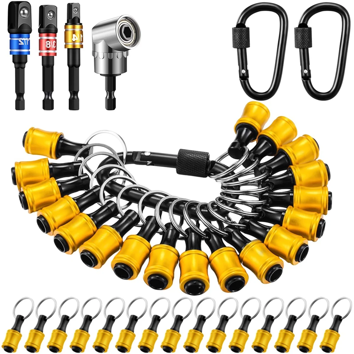 BAAQ 18 Stück Bithalter-Schlüsselanhänger, 3 Stück, 1/4 3/8 1/2 Zoll Sockel, tragbarer Sechskantschaft-Schraubendreher, Schlagbohrer-Bithalter