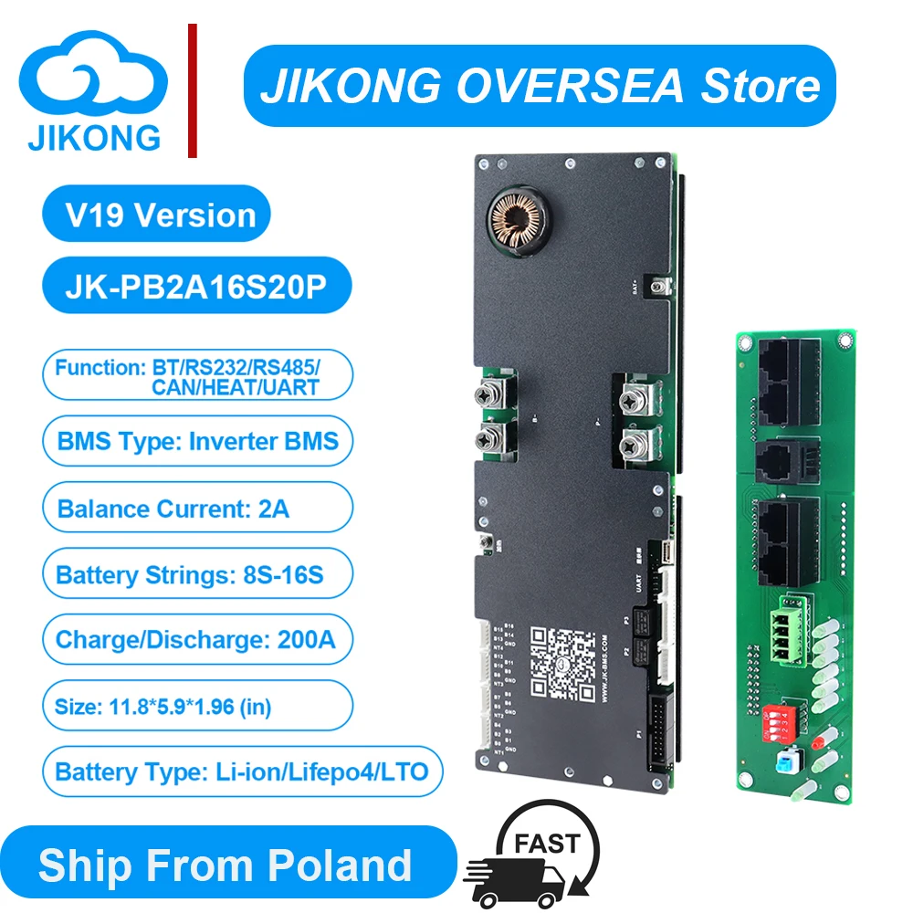 JKBMS Inverter JK-PB2A16S20P V19 8S-16S Smart BMS 100A 120A 300A LiFePo4 Li-Ion LTO Batterij 24V JIKONG BMS 1A 2A Actieve Balancer