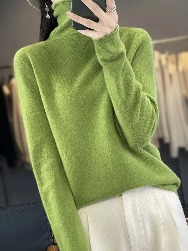 

Autumn Winter Women's 100% Merino Wool Sweater Turtleneck Pullovers Basic Casual Long Sleeve Cashmere Jumper Female Clothes