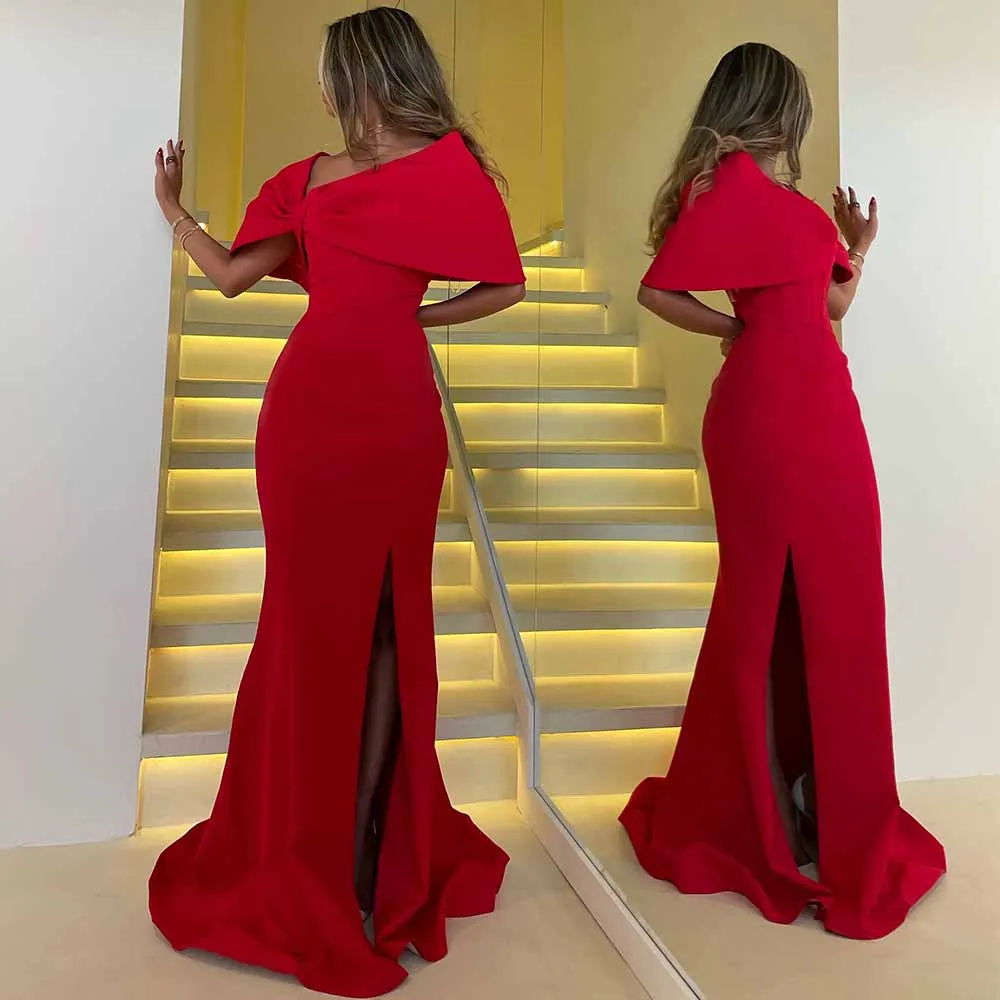 

Classy Dresses for Special Occasions Jersey Mermaid/Trumpet Valentine's Day Dress Red Off-the-shoulder Side Split Evening Gown