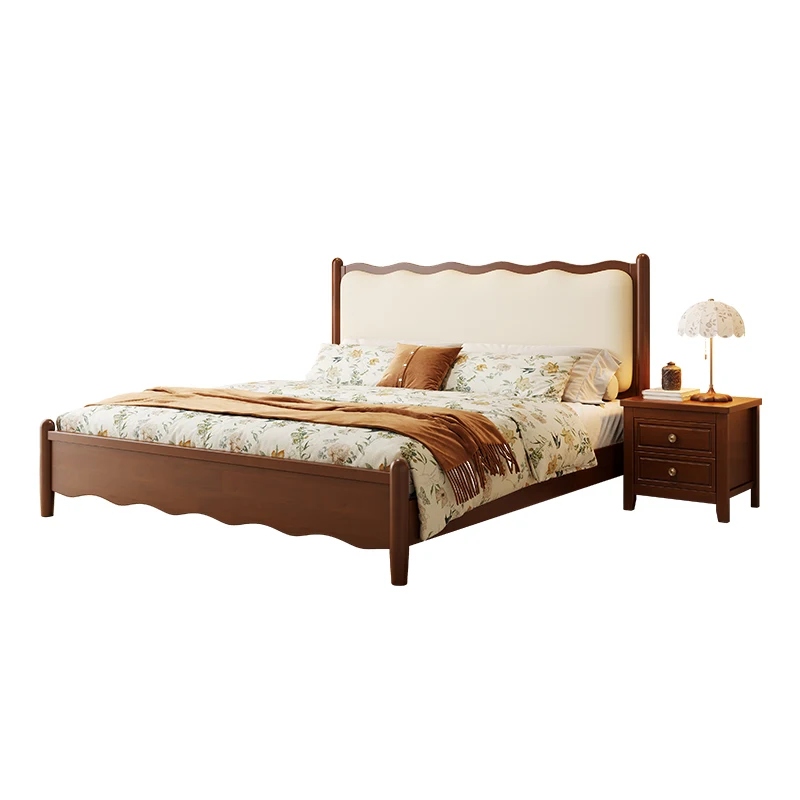

Bedroom style Nordic solid wood bed modern simple 1.8m master bedroom retro double bed medium antique light luxury soft