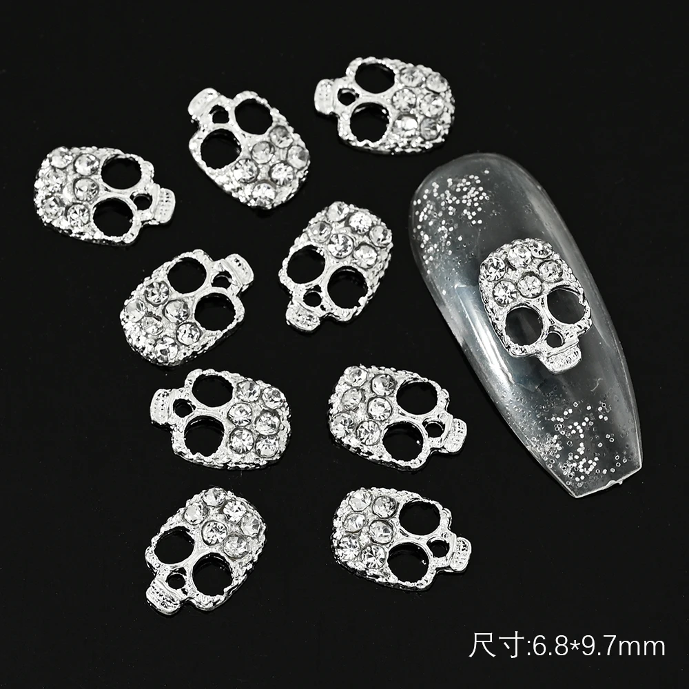10 Stück Halloween 3D Metalllegierung Silber Kreuz Nagel Charms Glitzer Diamant Kreuz Nail Art Silber Klassisches Kreuz Maniküre Zubehör