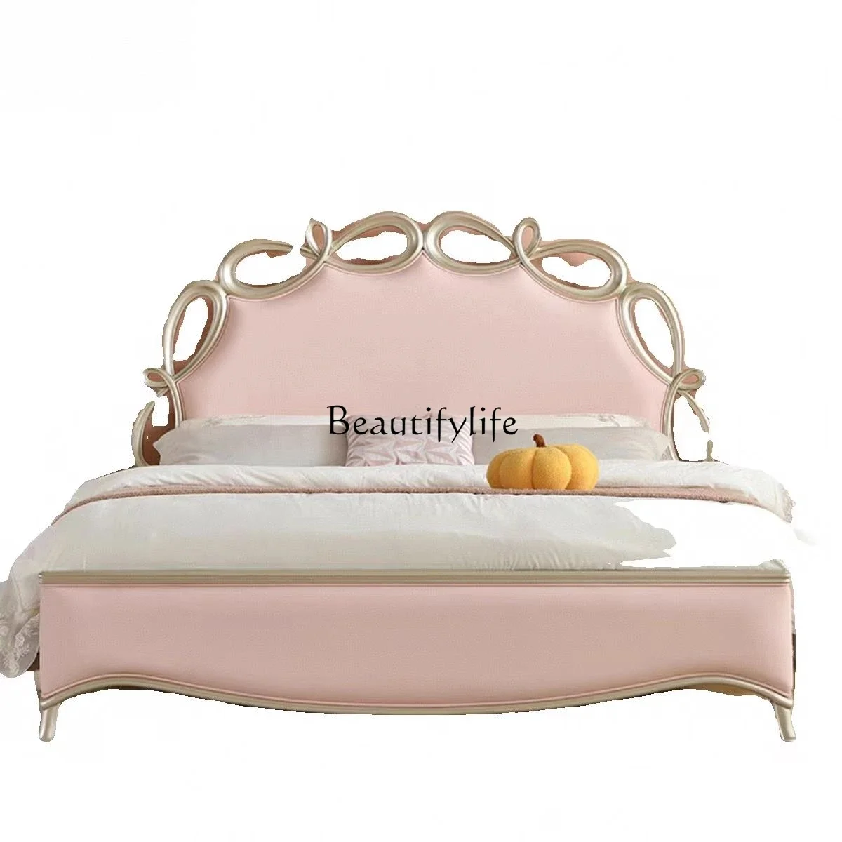 

ls 35French light luxury solid wood bed master bedroom double bed American soft bag floor storage bed