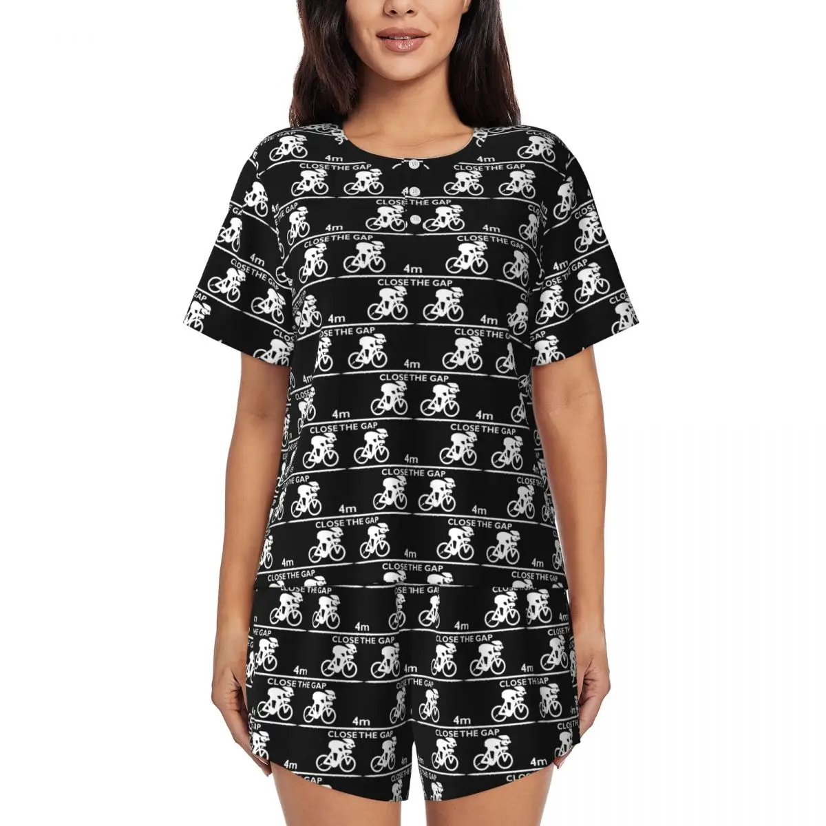 Zwift Close The Gap Camisones de manga corta con cuello redondo para dormir, conjunto de pijama holgado para mujer, pantalones cortos