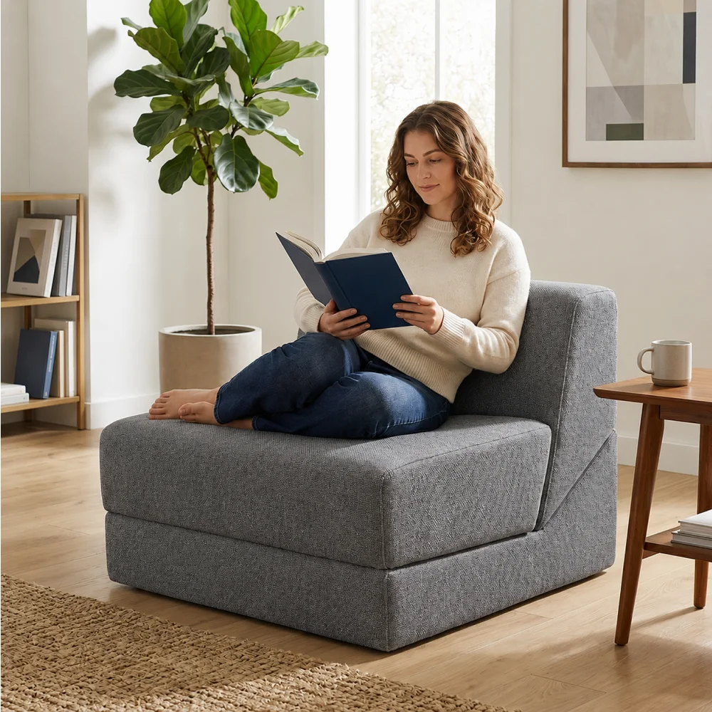 3-in-1 Multi-Position Lazy Lounge Chair, Vacuum Packed Floor Couch with Removable Washable Cover High Density Foam for Apartment