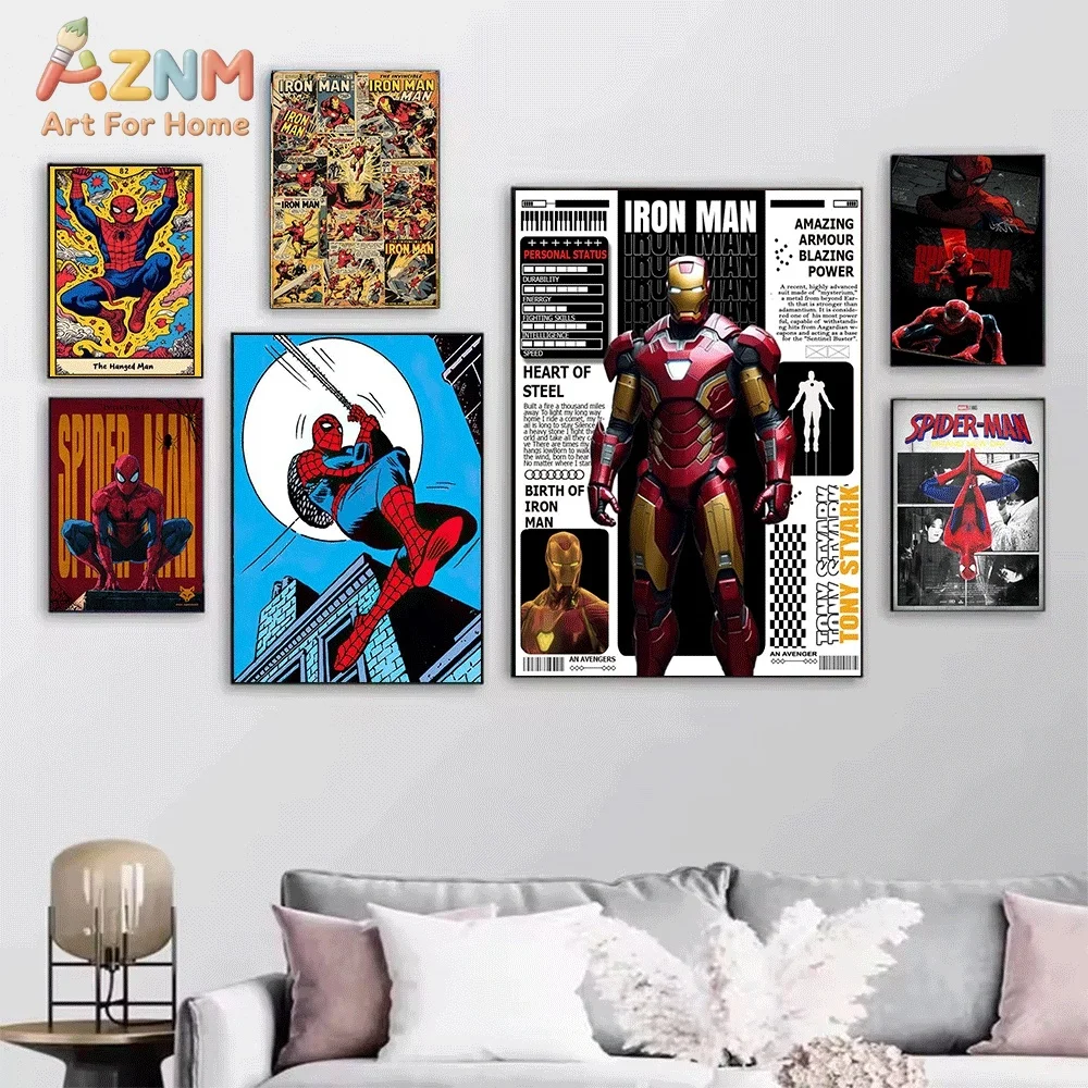 AZNM Iron Man Tony Stark Blueprint Sketch Canvas Wall Print, Superhero Armor Design Technical Drawing Comic Style Graphic Art