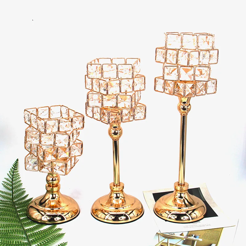 European crystal cube candlestick wedding candlelight dinner romantic decorations living room decorated candlestick