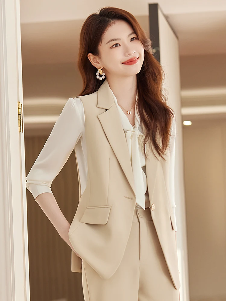 

Повседневный женский комплект жилета, верхняя одежда светло-коричневого цвета, элитный персональный весенне-осенний профессиональный костюм, комплект футболок V Ne...