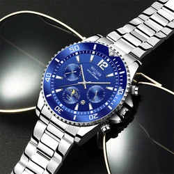 NOTIONR Luxury Men's Fashion Watches for Men Blue Stainless Steel Quartz Watch Man Business Luminous Clock