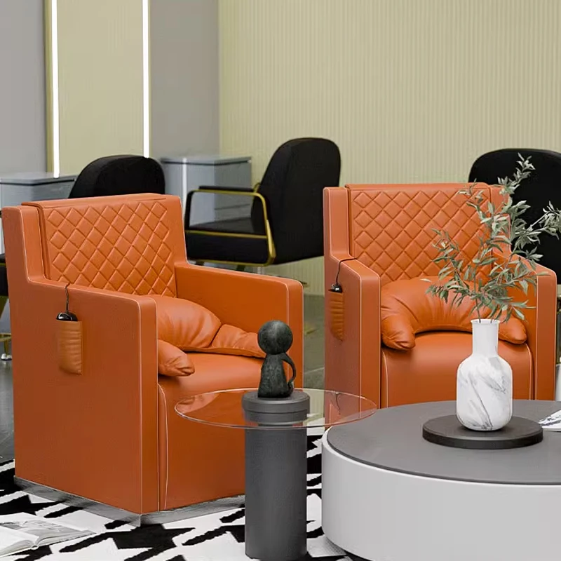 Orange Diamond Stitch Salon Waiting Sofa, Luxury Single Lounge Chair for Beauty Salon