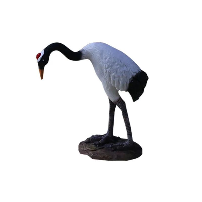 Resin Bow Head Red-crowned Crane Statue Outdoor Pond Bird Figurine Yard Water Landscape Ornament