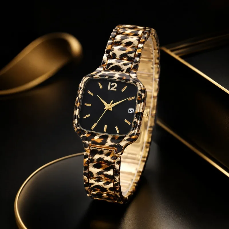Vintage Style Leopard Print Women Watch Simple Square Dial Gold Quartz Wristwatches for Woman Fashion Elegant Ladies Clock Gift