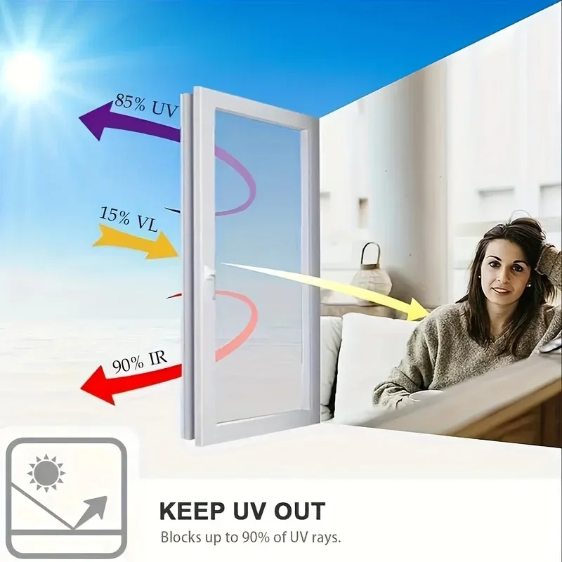 Silver Back One Way Vision Window Tint, Static Cling Reflective Mirror Film Heat Insulation Anti UV Privacy Sticker for House Wi