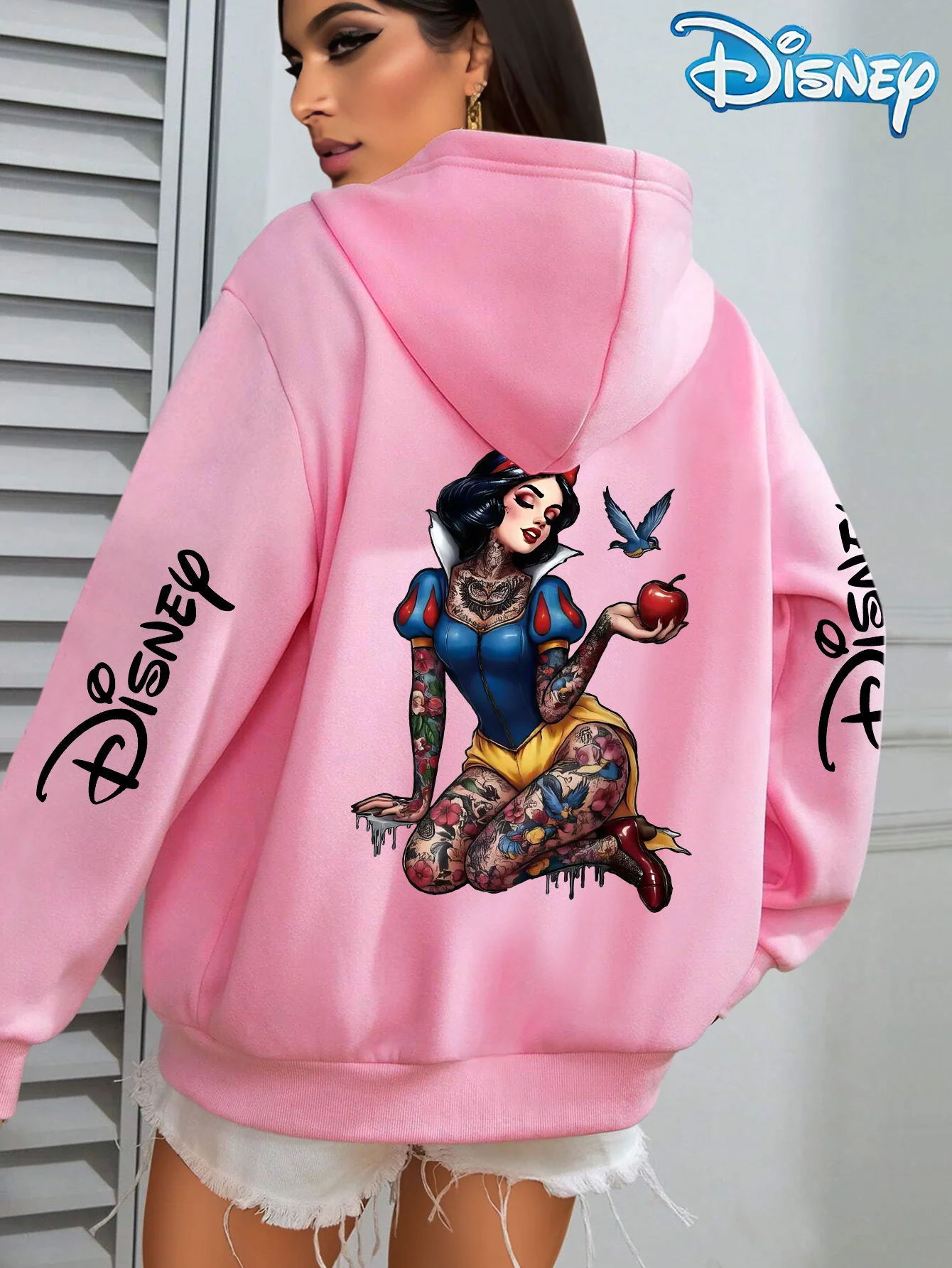 Sweat-shirt à capuche en polaire pour femmes, motif Disney blanc neige, automne et hiver, unisexe, Streetwear, surdimensionné, ample, décontracté