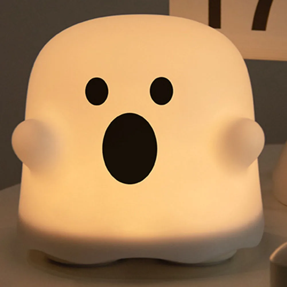 Cute Ghost Night Light USB Charging Silicone Atmosphere Light Touch Senor Bedroom Bedside Lamp For Kid Gift Halloween Decoration