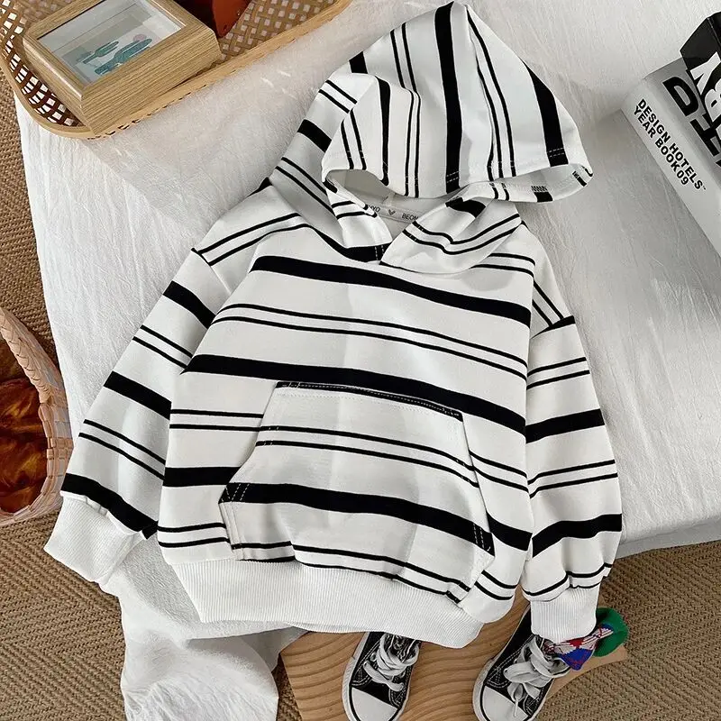 أطفال مجموعة الأولاد الخريف الزي المألوف جديد للأطفال مقنعين مخطط بأكمام طويلة البلوز + السراويل الطويلة 2 قطعة مجموعة 80-120 سنتيمتر