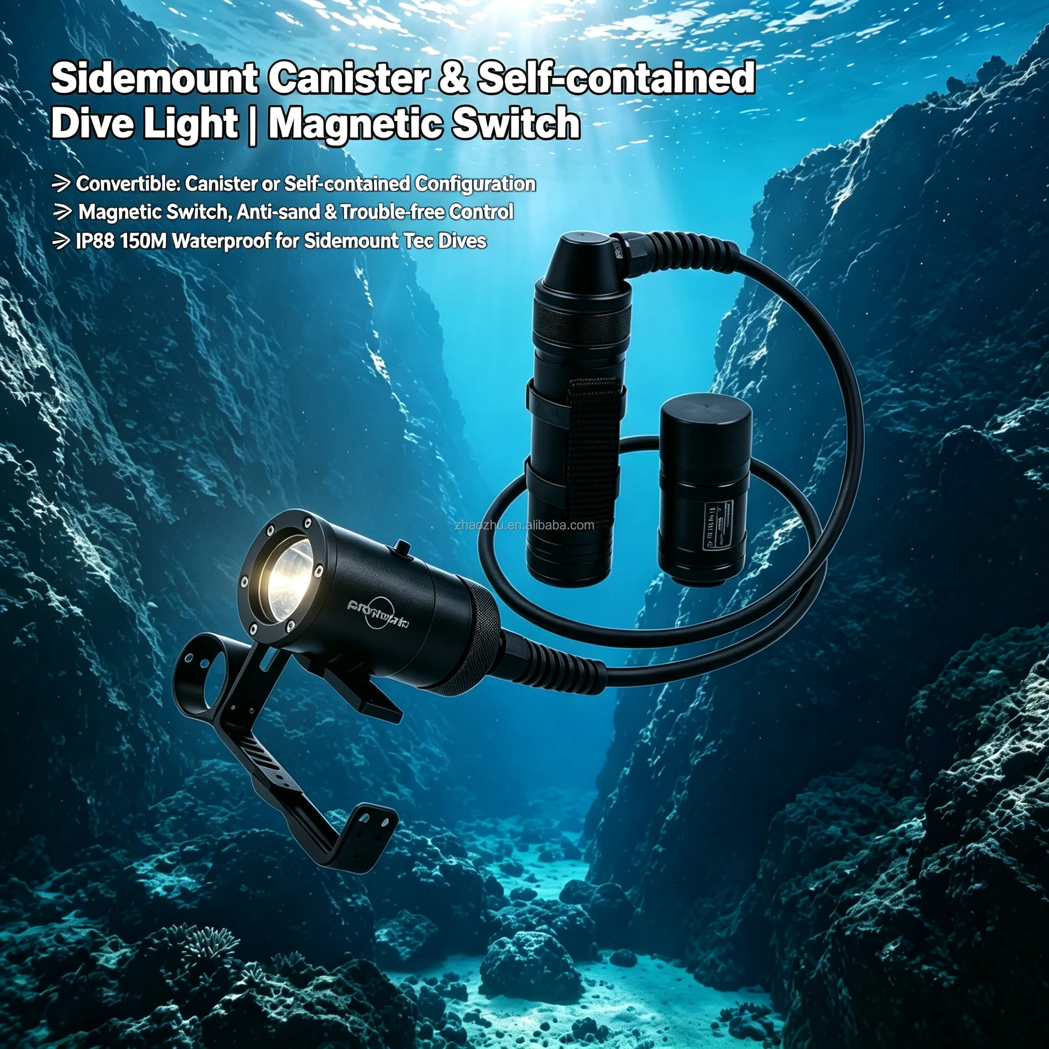 DL-D09 2500LM Multi-Moun Sidemount Dive Torch 150M IP68 Waterproof Rechargeable Mag Switch Scuba Diving Light For Cave Wreck