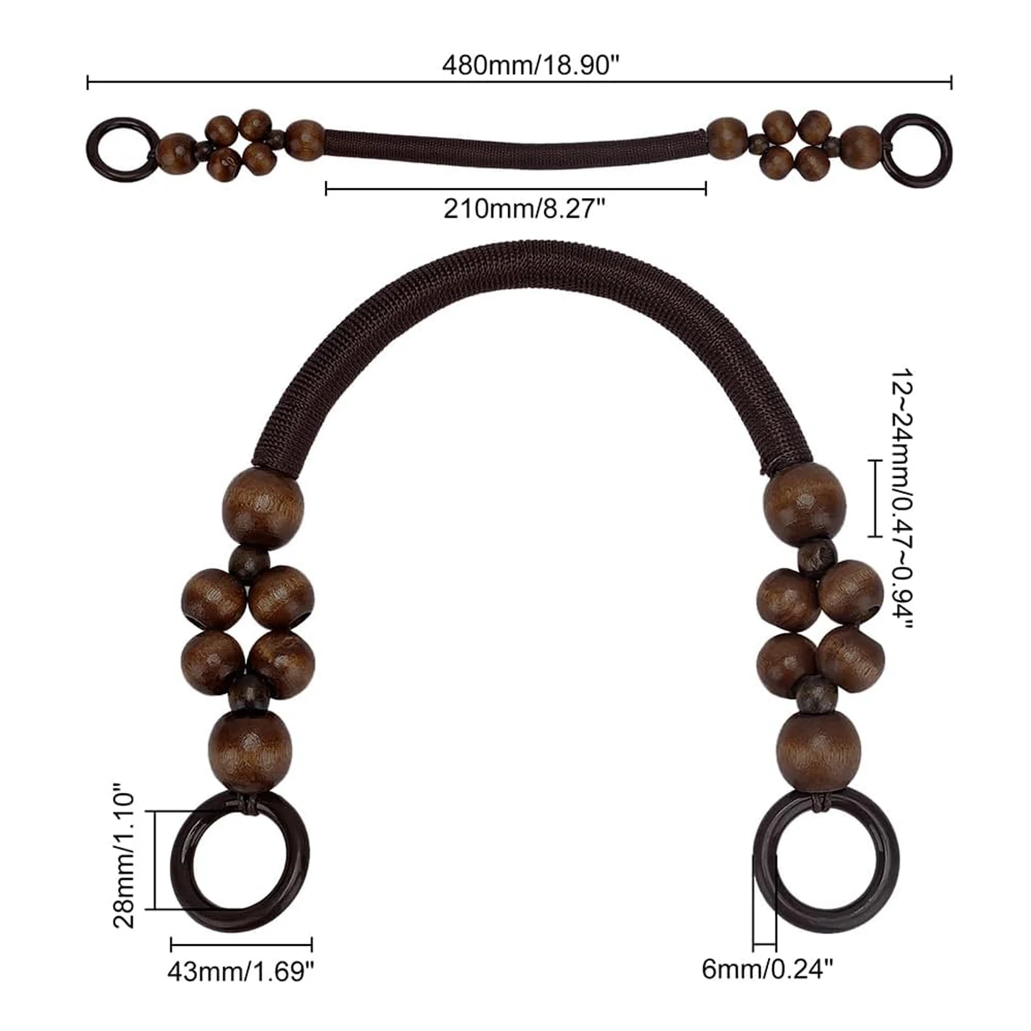 1/2 stuks houten kralen portemonnee handvatten rustieke kralen portemonnee riem handvatten vervangende 18,5 inch nylon tas handvatten voor doe-het-zelf tas benodigdheden