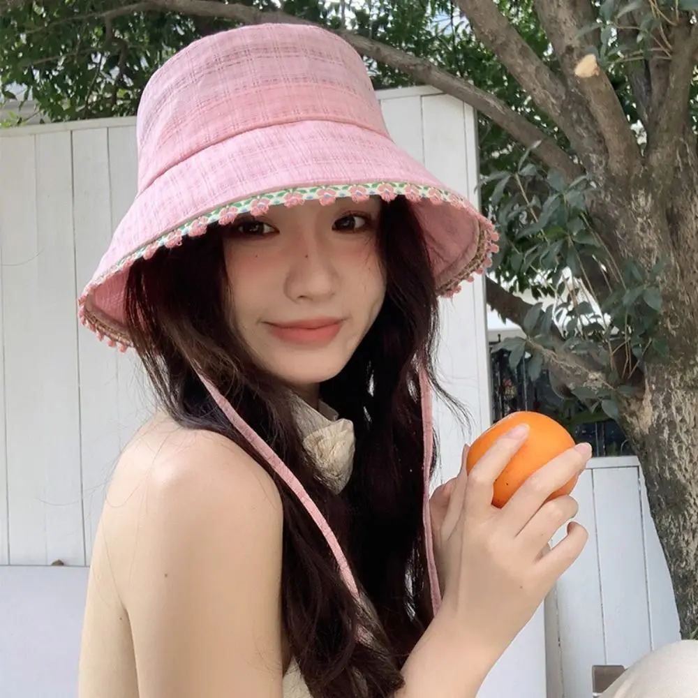 หมวกกันแดดทรงชาวประมงสไตล์ฝรั่งเศส ผ้าลูกไม้พับได้ ปีกกว้างแบบญี่ปุ่น หมวกกันแดดผู้หญิงสำหรับฤดูใบไม้ผลิ