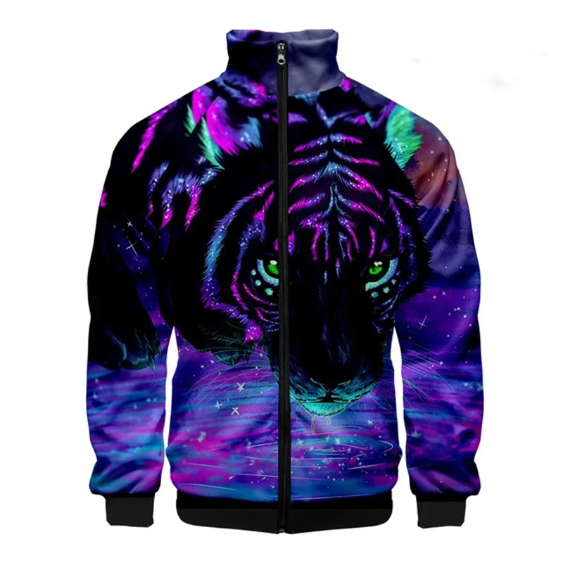 Vintage Men Women Long Sleeve Streetwear Coat 3d Tiger Print Lapel Zipper Jacket 2024 Oversized Long Sleeve Lapel Unisex Jackets