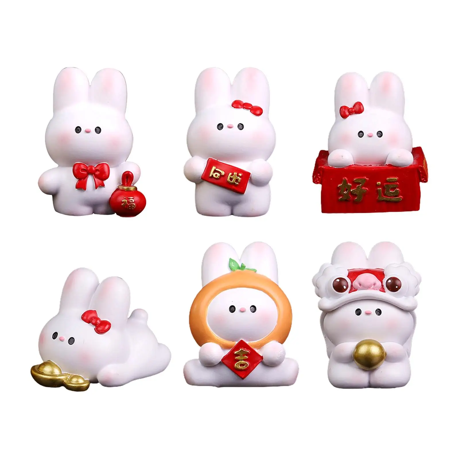 Resin Rabbit Figurine Car Dashboard Cake Topper Birthday Gift Home Festive Decoration Ornament for Desktop Shelf Bedroom Office