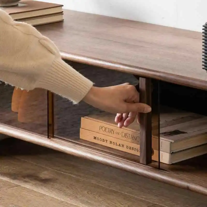 North American black walnut solid wood TV cabinet medieval glass audio-visual