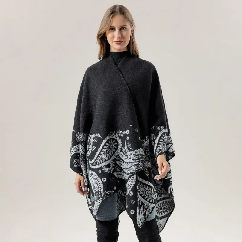 Tong カシュー フラワー ショール ペア ダブルサイド スカーフ オープン ケープ レディース 人工ウール ミディアム ～ ロング レディース ショール プリント