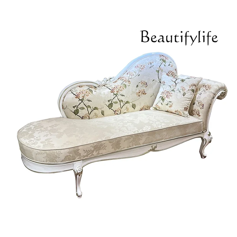

French fabric embroidery concubine European luxury beauty couch bedroom neoclassical solid wood recliner lazy chair
