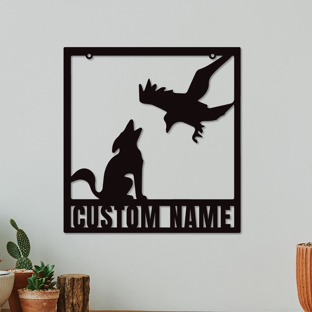 

1pc nice dog with owl Customized Name Tin Wall Signs Metal Wall Plaque For Living Room Kids Room